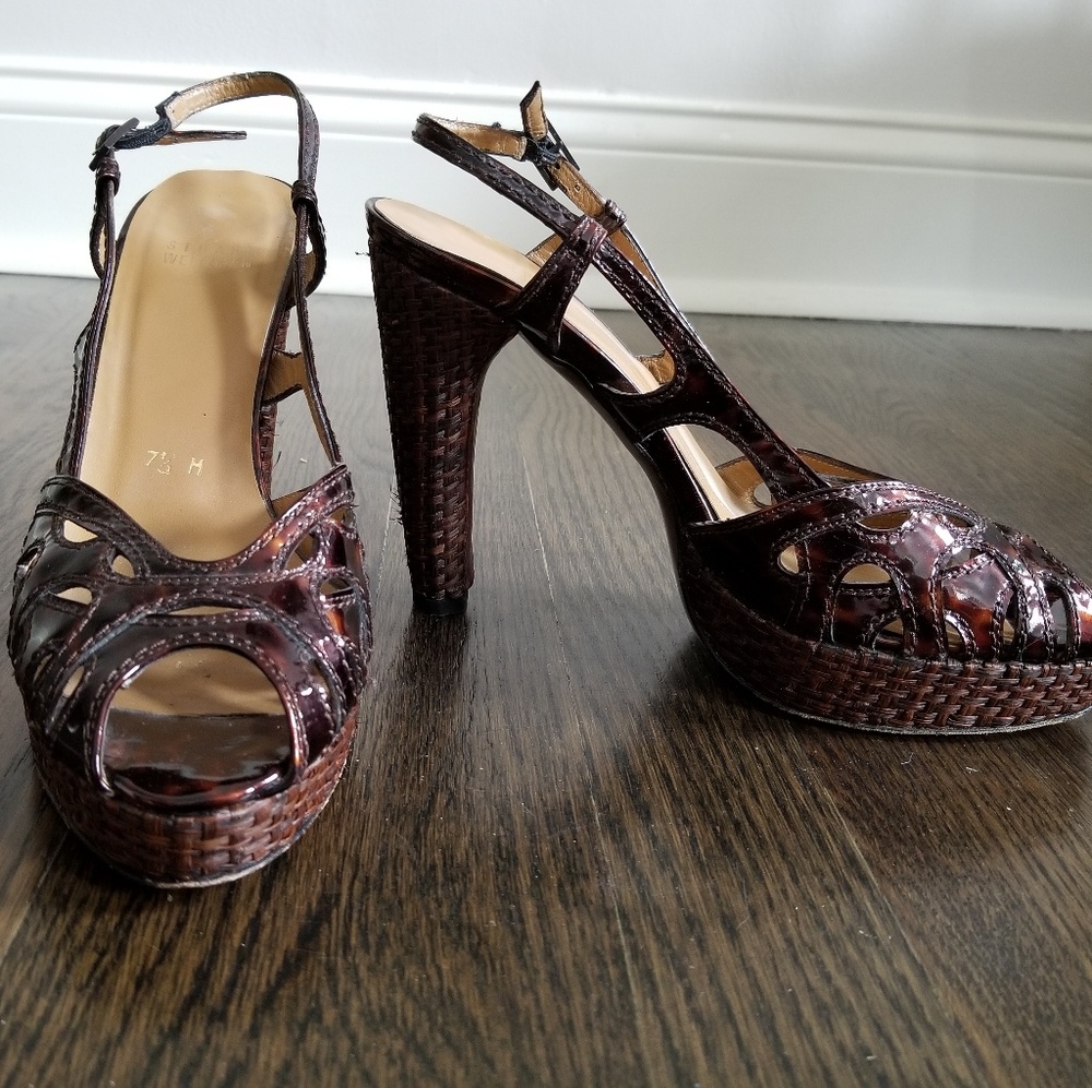 Stuart Weitzman Platform Sandals Tortoise Patent